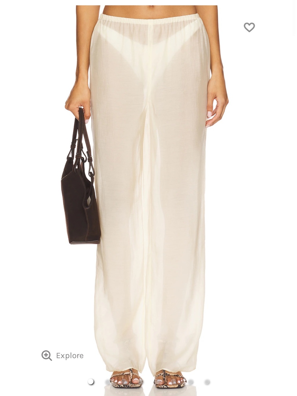 Women's Cream Sheer Pleated Flare Pants